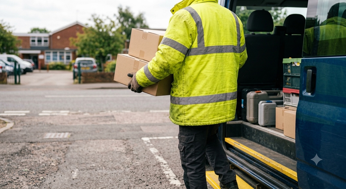Transport worker beside a vehicle